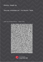 J.de Maistre. Oeuvres compltes. Edt Chapitre.com, 2014