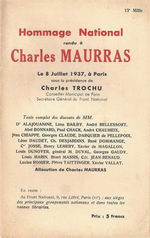 Hommage national rendu  Charles Maurras. Edt Front National, 1937